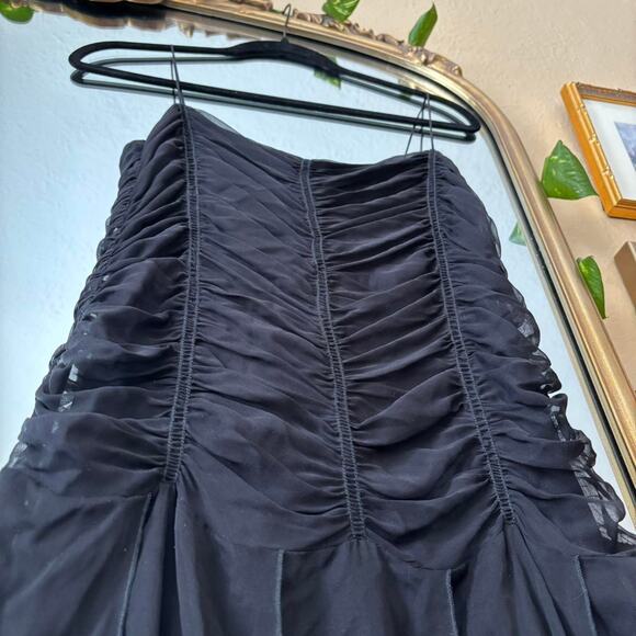 David Meister Black Floor Length Ruched 90s Prom Dress 6 Y2K - Picture 7 of 9